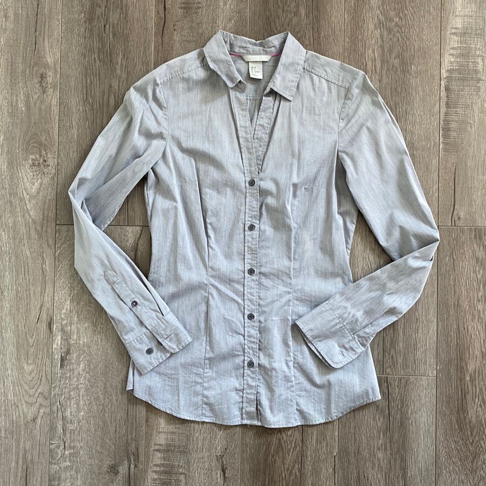 Button Down Stretch Collared Shirt - Grey - image 1